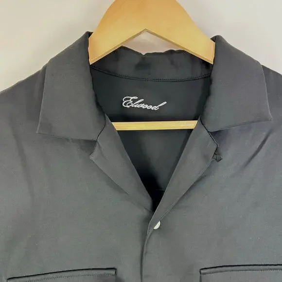 Elwood Short Sleeve Satin Button-up Bowling Shirt in Black Size Small - Picture 4 of 5